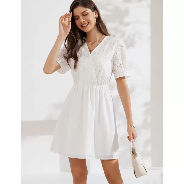 GRACE KARIN Womens 2024 Summer Dresses Wrap V Neck Puff Sleeve Elastic Waist Casual A Line Wedding Short Mini DressWhite