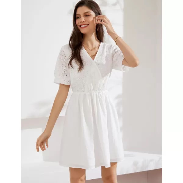GRACE KARIN Womens 2024 Summer Dresses Wrap V Neck Puff Sleeve Elastic Waist Casual A Line Wedding Short Mini DressWhite