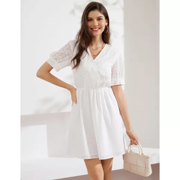 GRACE KARIN Womens 2024 Summer Dresses Wrap V Neck Puff Sleeve Elastic Waist Casual A Line Wedding Short Mini DressWhite