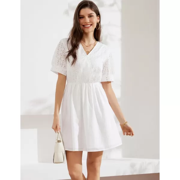 GRACE KARIN Womens 2024 Summer Dresses Wrap V Neck Puff Sleeve Elastic Waist Casual A Line Wedding Short Mini DressWhite
