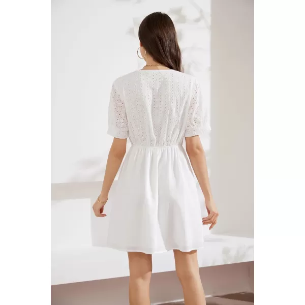 GRACE KARIN Womens 2024 Summer Dresses Wrap V Neck Puff Sleeve Elastic Waist Casual A Line Wedding Short Mini DressWhite