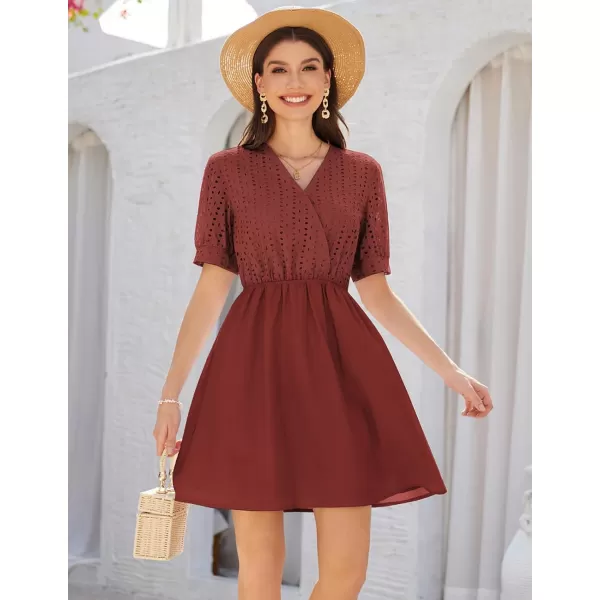 GRACE KARIN Womens 2024 Summer Dresses Wrap V Neck Puff Sleeve Elastic Waist Casual A Line Wedding Short Mini DressWine