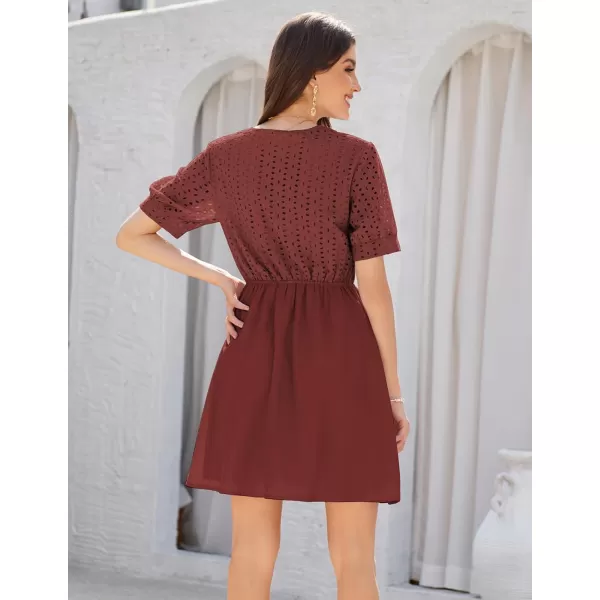 GRACE KARIN Womens 2024 Summer Dresses Wrap V Neck Puff Sleeve Elastic Waist Casual A Line Wedding Short Mini DressWine