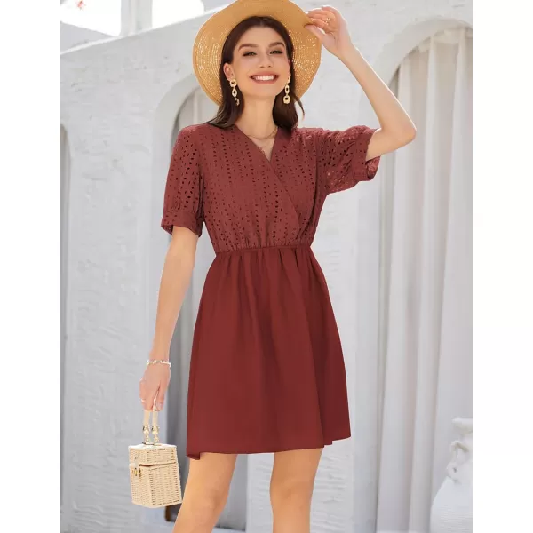 GRACE KARIN Womens 2024 Summer Dresses Wrap V Neck Puff Sleeve Elastic Waist Casual A Line Wedding Short Mini DressWine