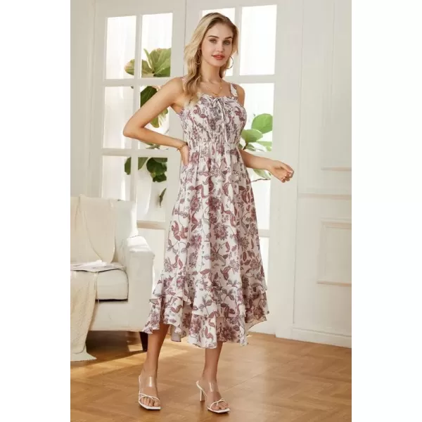 GRACE KARIN Womens 2024 Summer Floral Boho Dress Square Neck Strapped Swing A Line Beach Long Maxi DressBeige