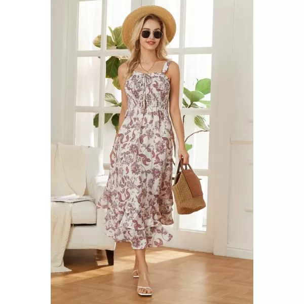 GRACE KARIN Womens 2024 Summer Floral Boho Dress Square Neck Strapped Swing A Line Beach Long Maxi DressBeige