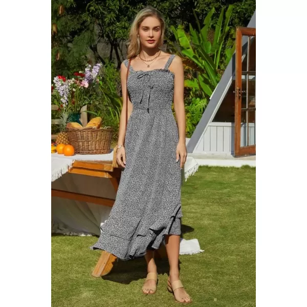 GRACE KARIN Womens 2024 Summer Floral Boho Dress Square Neck Strapped Swing A Line Beach Long Maxi DressBlack