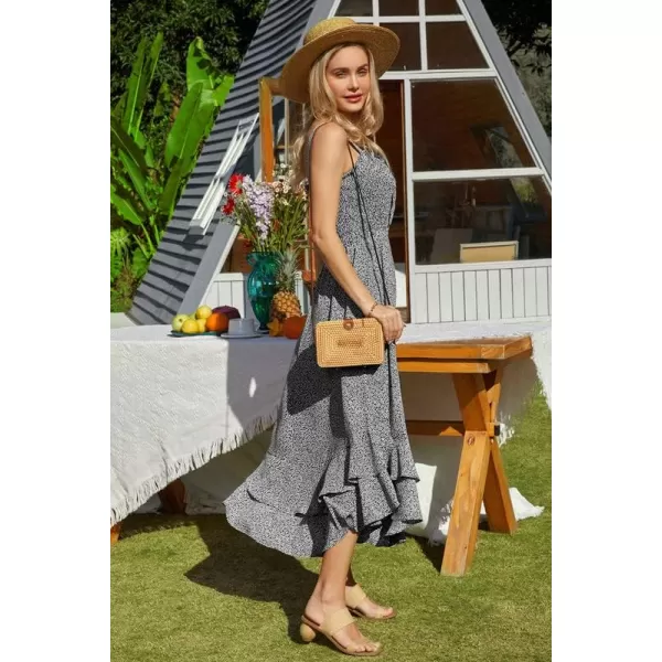 GRACE KARIN Womens 2024 Summer Floral Boho Dress Square Neck Strapped Swing A Line Beach Long Maxi DressBlack