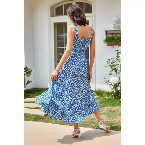 GRACE KARIN Womens 2024 Summer Floral Boho Dress Square Neck Strapped Swing A Line Beach Long Maxi DressBlue