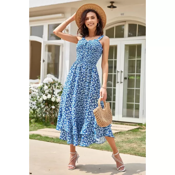 GRACE KARIN Womens 2024 Summer Floral Boho Dress Square Neck Strapped Swing A Line Beach Long Maxi DressBlue