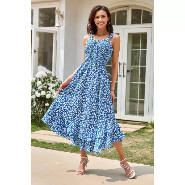 GRACE KARIN Womens 2024 Summer Floral Boho Dress Square Neck Strapped Swing A Line Beach Long Maxi DressBlue