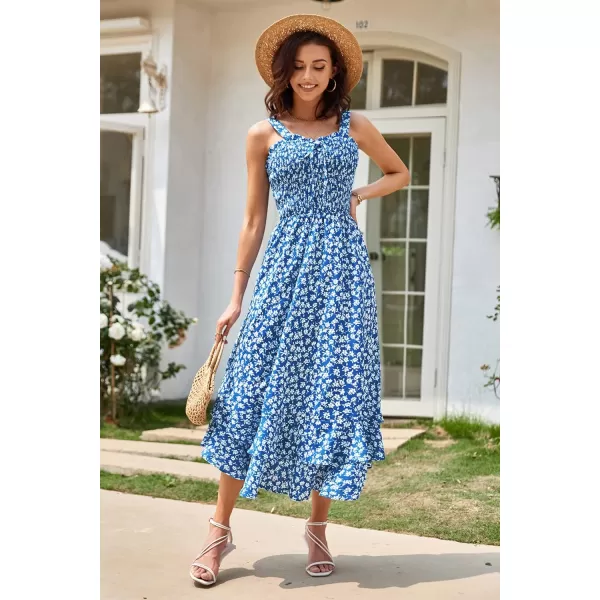 GRACE KARIN Womens 2024 Summer Floral Boho Dress Square Neck Strapped Swing A Line Beach Long Maxi DressBlue