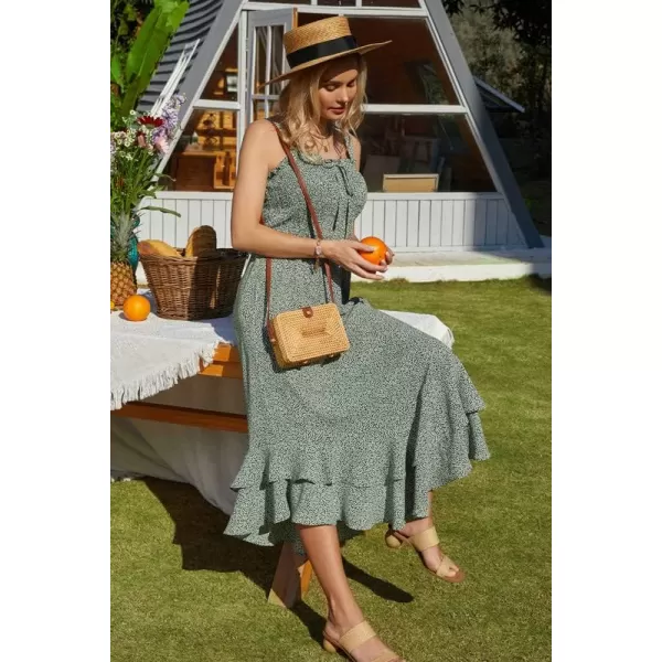 GRACE KARIN Womens 2024 Summer Floral Boho Dress Square Neck Strapped Swing A Line Beach Long Maxi DressGreen