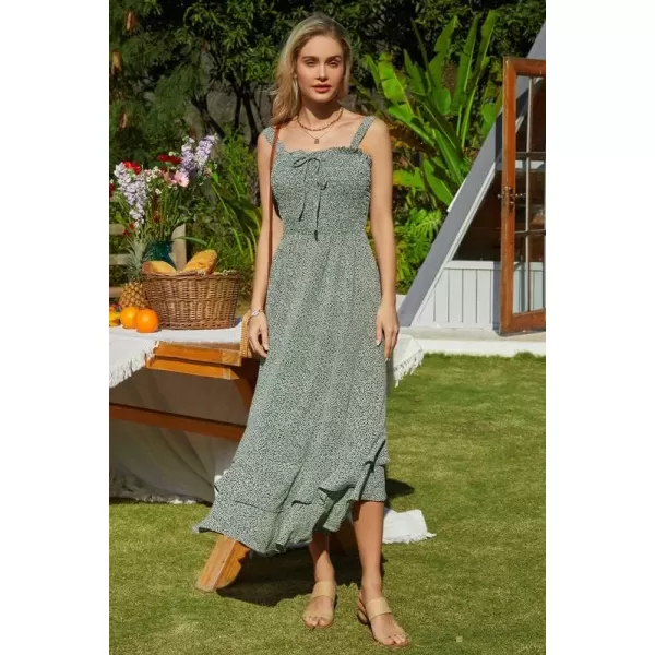 GRACE KARIN Womens 2024 Summer Floral Boho Dress Square Neck Strapped Swing A Line Beach Long Maxi DressGreen