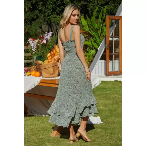 GRACE KARIN Womens 2024 Summer Floral Boho Dress Square Neck Strapped Swing A Line Beach Long Maxi DressGreen