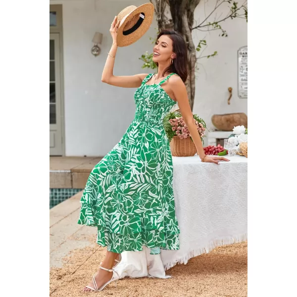 GRACE KARIN Womens 2024 Summer Floral Boho Dress Square Neck Strapped Swing A Line Beach Long Maxi DressGreen Floral