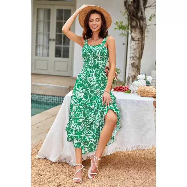 GRACE KARIN Womens 2024 Summer Floral Boho Dress Square Neck Strapped Swing A Line Beach Long Maxi DressGreen Floral