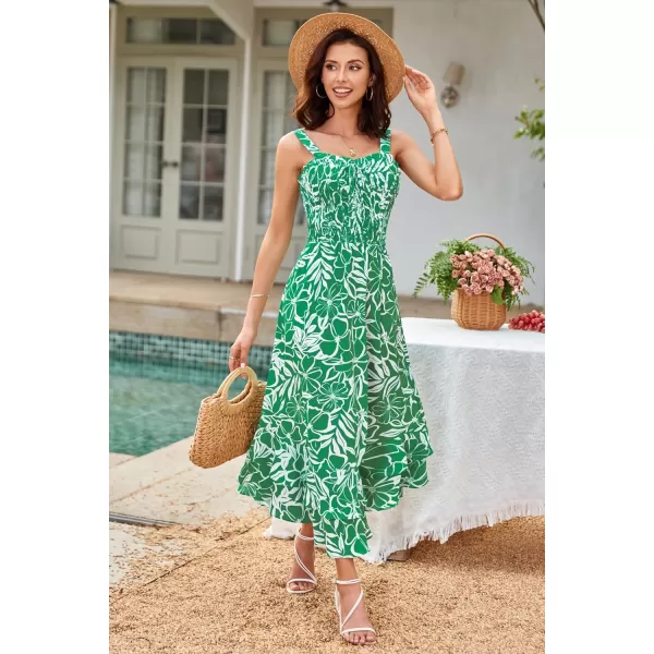 GRACE KARIN Womens 2024 Summer Floral Boho Dress Square Neck Strapped Swing A Line Beach Long Maxi DressGreen Floral