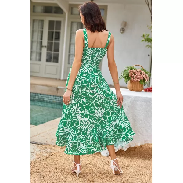 GRACE KARIN Womens 2024 Summer Floral Boho Dress Square Neck Strapped Swing A Line Beach Long Maxi DressGreen Floral