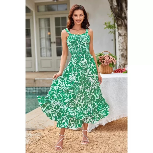 GRACE KARIN Womens 2024 Summer Floral Boho Dress Square Neck Strapped Swing A Line Beach Long Maxi DressGreen Floral