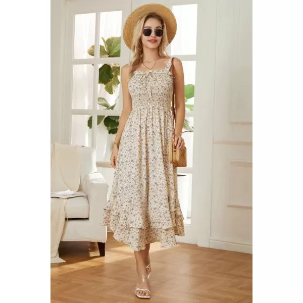 GRACE KARIN Womens 2024 Summer Floral Boho Dress Square Neck Strapped Swing A Line Beach Long Maxi DressLight Yellow