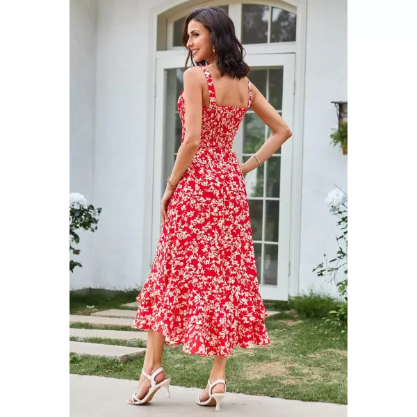 GRACE KARIN Womens 2024 Summer Floral Boho Dress Square Neck Strapped Swing A Line Beach Long Maxi DressRed