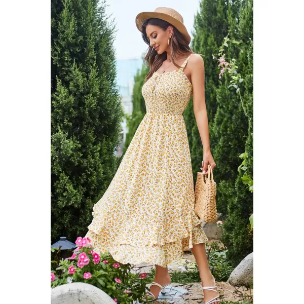 GRACE KARIN Womens 2024 Summer Floral Boho Dress Square Neck Strapped Swing A Line Beach Long Maxi DressYellow