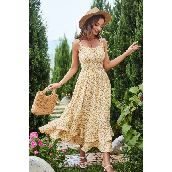 GRACE KARIN Womens 2024 Summer Floral Boho Dress Square Neck Strapped Swing A Line Beach Long Maxi DressYellow