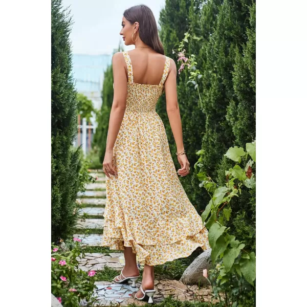 GRACE KARIN Womens 2024 Summer Floral Boho Dress Square Neck Strapped Swing A Line Beach Long Maxi DressYellow