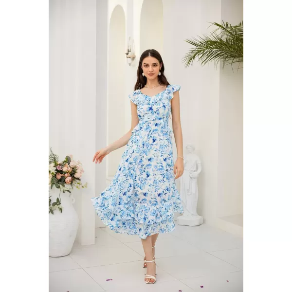 GRACE KARIN Womens 2024 Summer Floral Casual Sleeveless V Neck Ruffle Layered Beach ALine Boho Flowy Maxi DressesFloral Blue