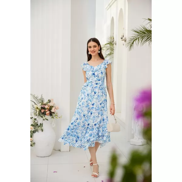 GRACE KARIN Womens 2024 Summer Floral Casual Sleeveless V Neck Ruffle Layered Beach ALine Boho Flowy Maxi DressesFloral Blue