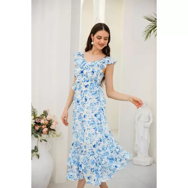 GRACE KARIN Womens 2024 Summer Floral Casual Sleeveless V Neck Ruffle Layered Beach ALine Boho Flowy Maxi DressesFloral Blue