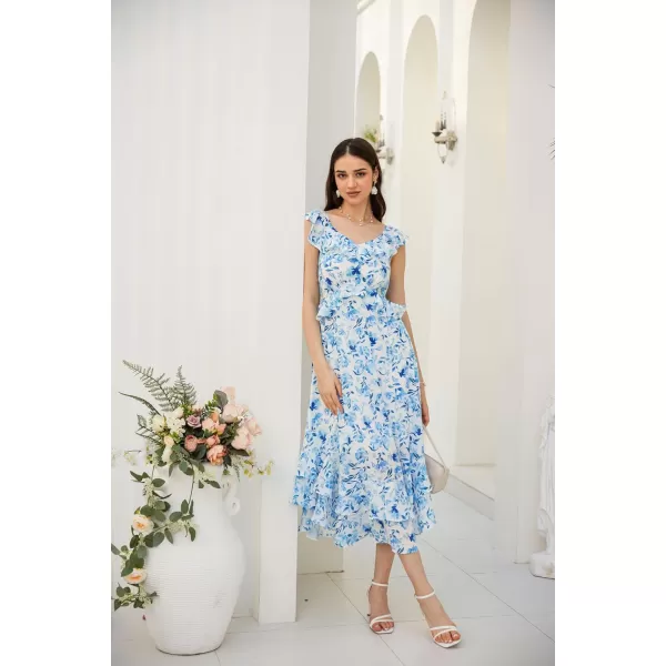 GRACE KARIN Womens 2024 Summer Floral Casual Sleeveless V Neck Ruffle Layered Beach ALine Boho Flowy Maxi DressesFloral Blue