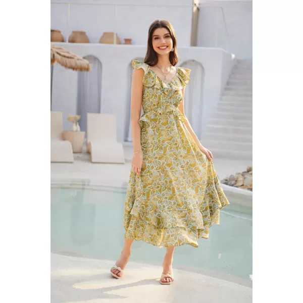 GRACE KARIN Womens 2024 Summer Floral Casual Sleeveless V Neck Ruffle Layered Beach ALine Boho Flowy Maxi DressesFloral Yellow