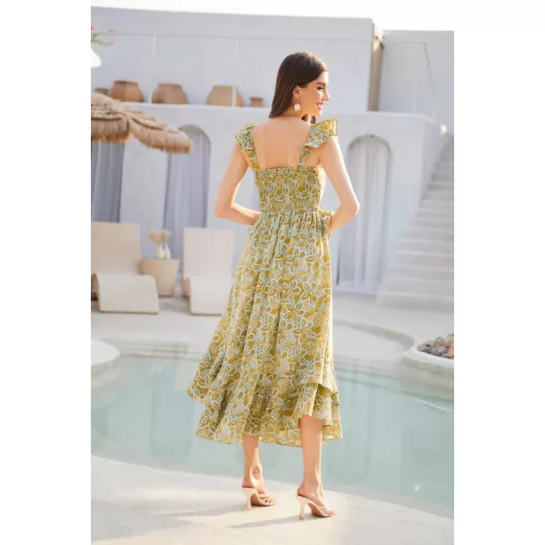 GRACE KARIN Womens 2024 Summer Floral Casual Sleeveless V Neck Ruffle Layered Beach ALine Boho Flowy Maxi DressesFloral Yellow