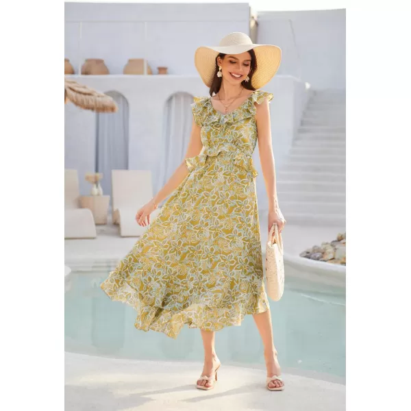 GRACE KARIN Womens 2024 Summer Floral Casual Sleeveless V Neck Ruffle Layered Beach ALine Boho Flowy Maxi DressesFloral Yellow