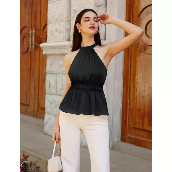 GRACE KARIN Womens 2024 Summer Halter Neck Dressy Peplum Tank Tops Sleeveless Elegant Work Business Casual Blouse ShirtsBlack