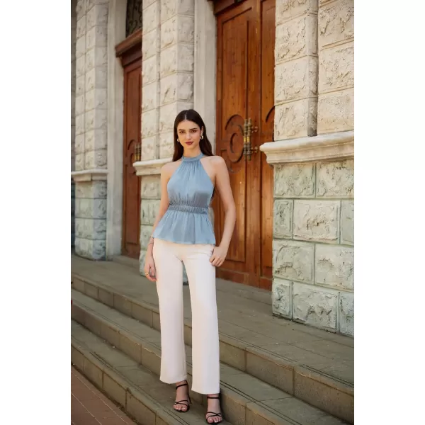 GRACE KARIN Womens 2024 Summer Halter Neck Dressy Peplum Tank Tops Sleeveless Elegant Work Business Casual Blouse ShirtsGray Blue