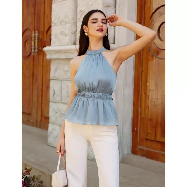 GRACE KARIN Womens 2024 Summer Halter Neck Dressy Peplum Tank Tops Sleeveless Elegant Work Business Casual Blouse ShirtsGray Blue