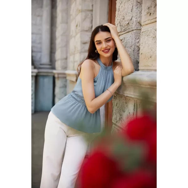 GRACE KARIN Womens 2024 Summer Halter Neck Dressy Peplum Tank Tops Sleeveless Elegant Work Business Casual Blouse ShirtsGray Blue