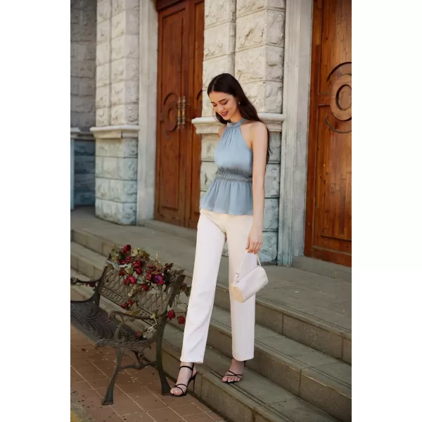 GRACE KARIN Womens 2024 Summer Halter Neck Dressy Peplum Tank Tops Sleeveless Elegant Work Business Casual Blouse ShirtsGray Blue