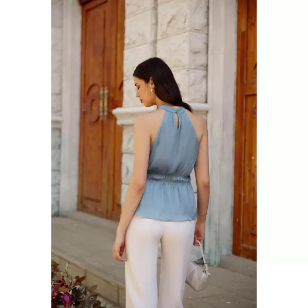 GRACE KARIN Womens 2024 Summer Halter Neck Dressy Peplum Tank Tops Sleeveless Elegant Work Business Casual Blouse ShirtsGray Blue