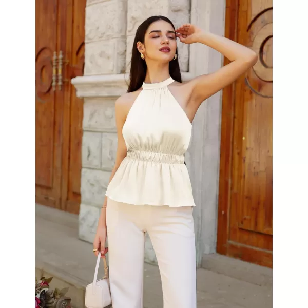 GRACE KARIN Womens 2024 Summer Halter Neck Dressy Peplum Tank Tops Sleeveless Elegant Work Business Casual Blouse ShirtsIvory White