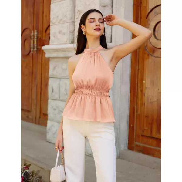 GRACE KARIN Womens 2024 Summer Halter Neck Dressy Peplum Tank Tops Sleeveless Elegant Work Business Casual Blouse ShirtsPink