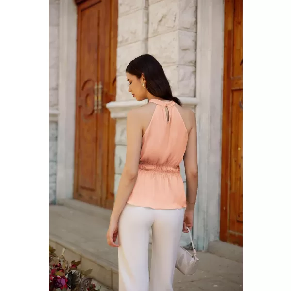 GRACE KARIN Womens 2024 Summer Halter Neck Dressy Peplum Tank Tops Sleeveless Elegant Work Business Casual Blouse ShirtsPink