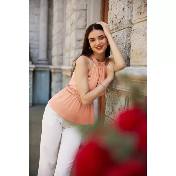 GRACE KARIN Womens 2024 Summer Halter Neck Dressy Peplum Tank Tops Sleeveless Elegant Work Business Casual Blouse ShirtsPink