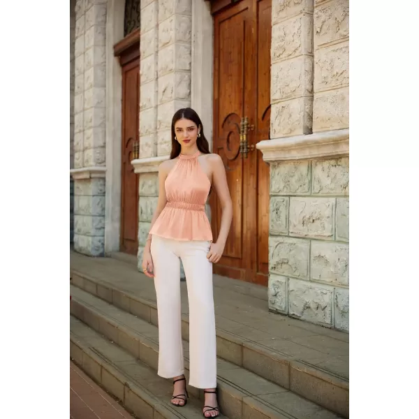 GRACE KARIN Womens 2024 Summer Halter Neck Dressy Peplum Tank Tops Sleeveless Elegant Work Business Casual Blouse ShirtsPink