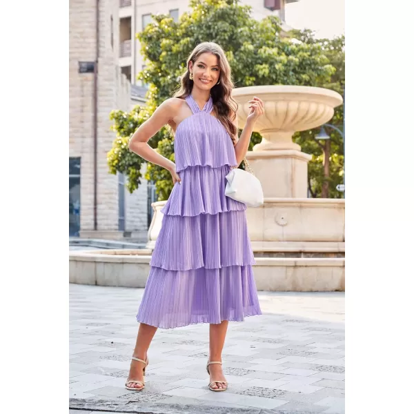 GRACE KARIN Womens 2024 Summer Halter Neck Sleeveless Dress Ruffle Tiered Layered Flowy Dresses Boho Beach Maxi DressPurple