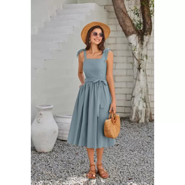 GRACE KARIN Womens 2024 Summer Midi Dress Casual Sleeveless Spaghetti Strap Smocked A Line Long Beach Sun DressGray Blue