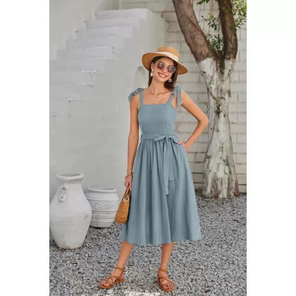 GRACE KARIN Womens 2024 Summer Midi Dress Casual Sleeveless Spaghetti Strap Smocked A Line Long Beach Sun DressGray Blue